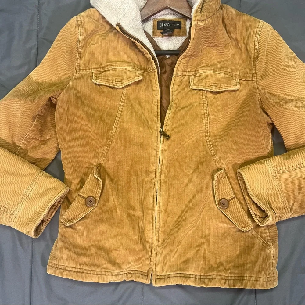 Vtg 80s 90s Y2K Faux Sherpa Lined Corduroy Trucker Jacket Womens M Tan Retro - Picture 2 of 7
